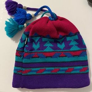 Vintage Igloos blue pink black knit wool ski cap winter beanie hat